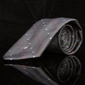 Vintage Pierre Cardin Mens Tie Gray With Red & Blue Abstract Pattern